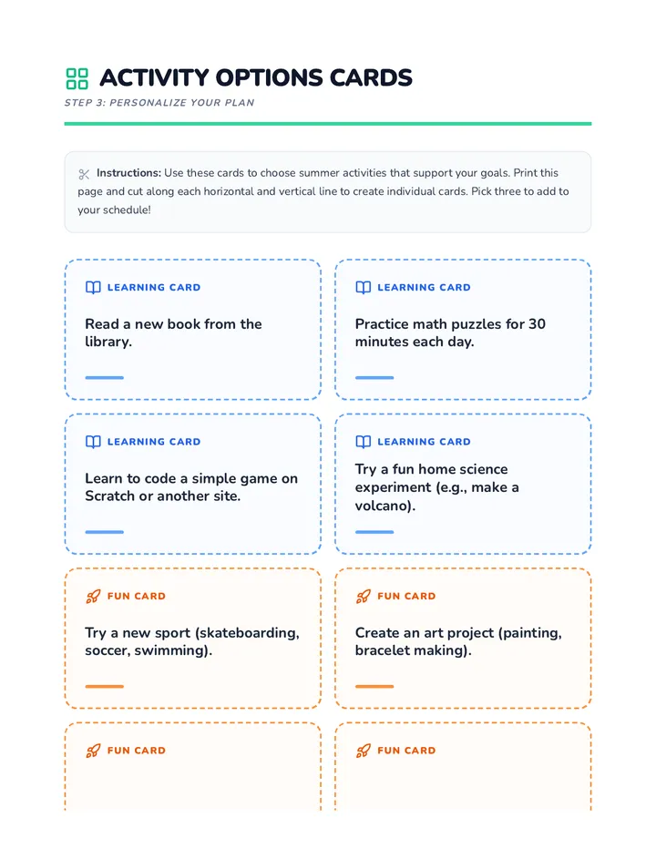 Activity Options Cards