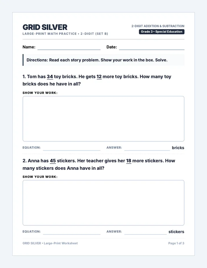 Grid Silver Worksheet page 1