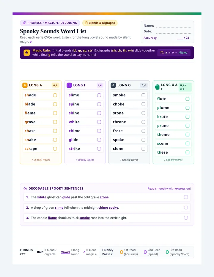 Spooky Sounds Word List