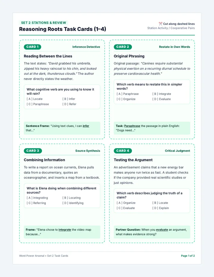 Reasoning Roots Task Cards