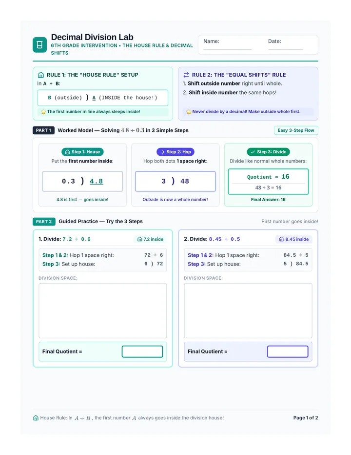 Decimal Shift Lab Worksheet