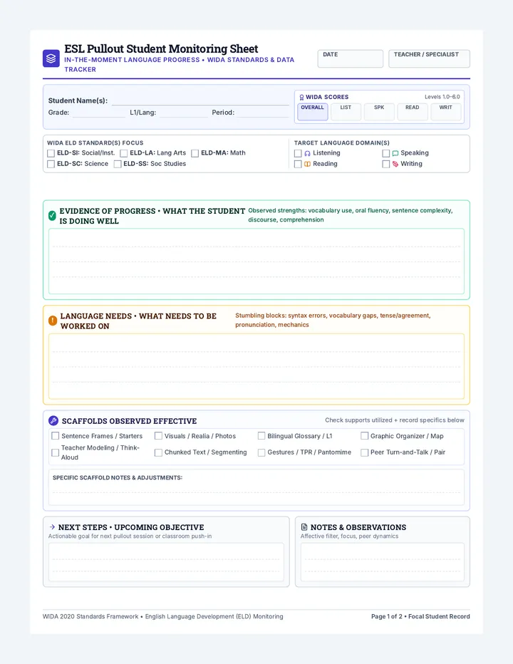 Language Pulse Monitoring Sheet