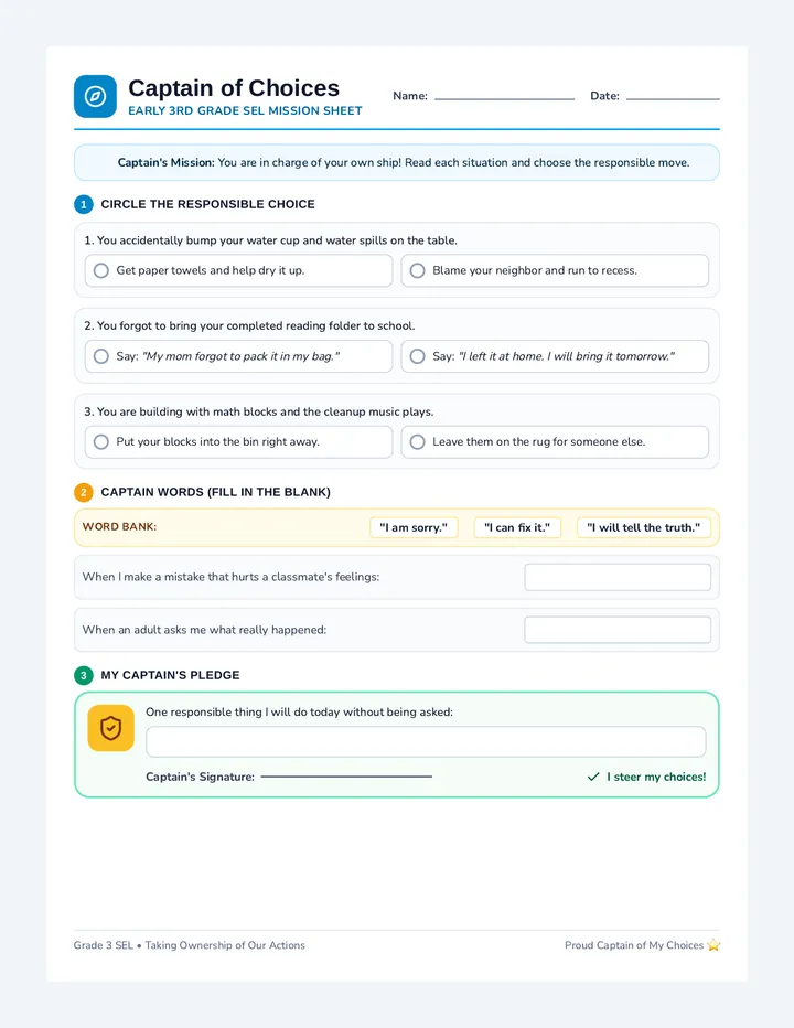 Captain of Choices Worksheet