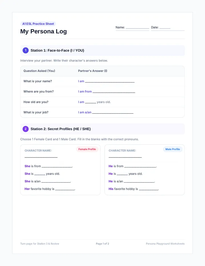 Persona Playground Student Worksheet