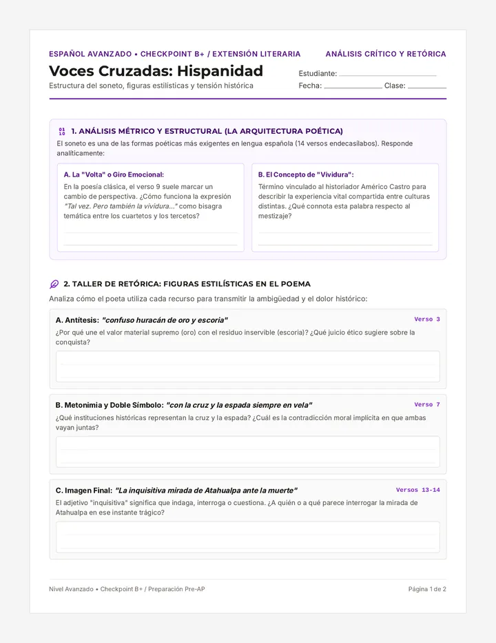 Voces Cruzadas Worksheet