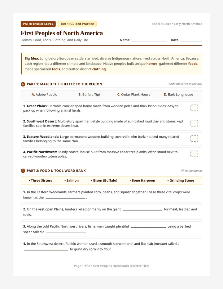 First Peoples Starter Worksheet