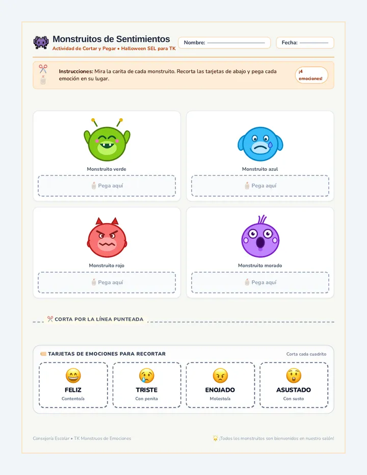 Monstruitos de Emociones Activity Sheet