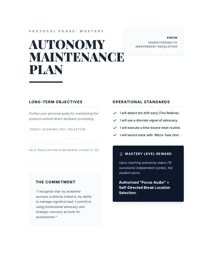 Autonomy Maintenance Plan
