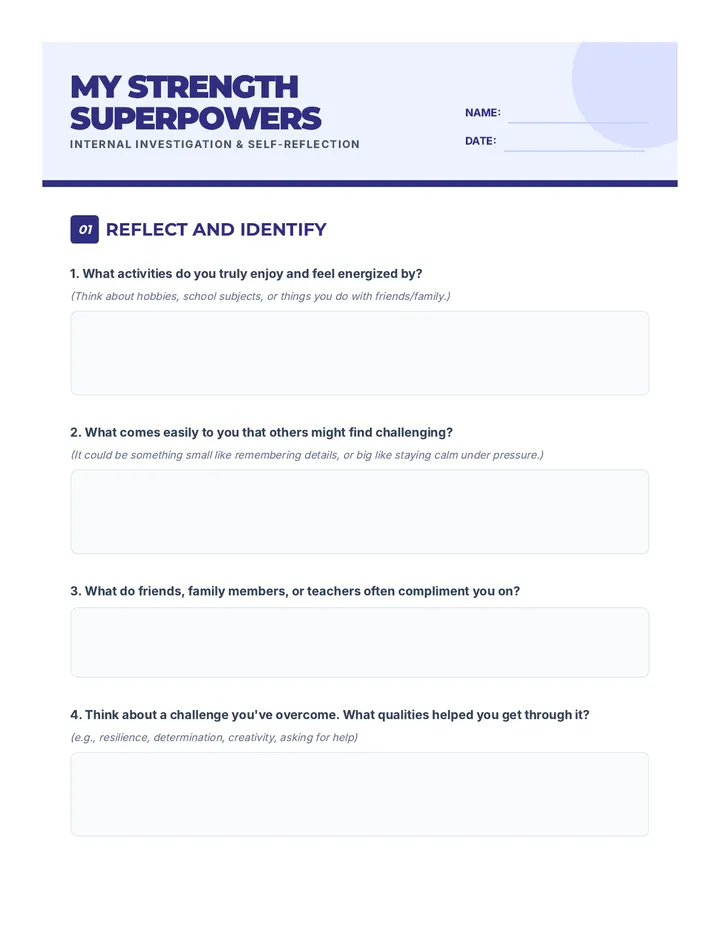 My Strength Superpowers Worksheet