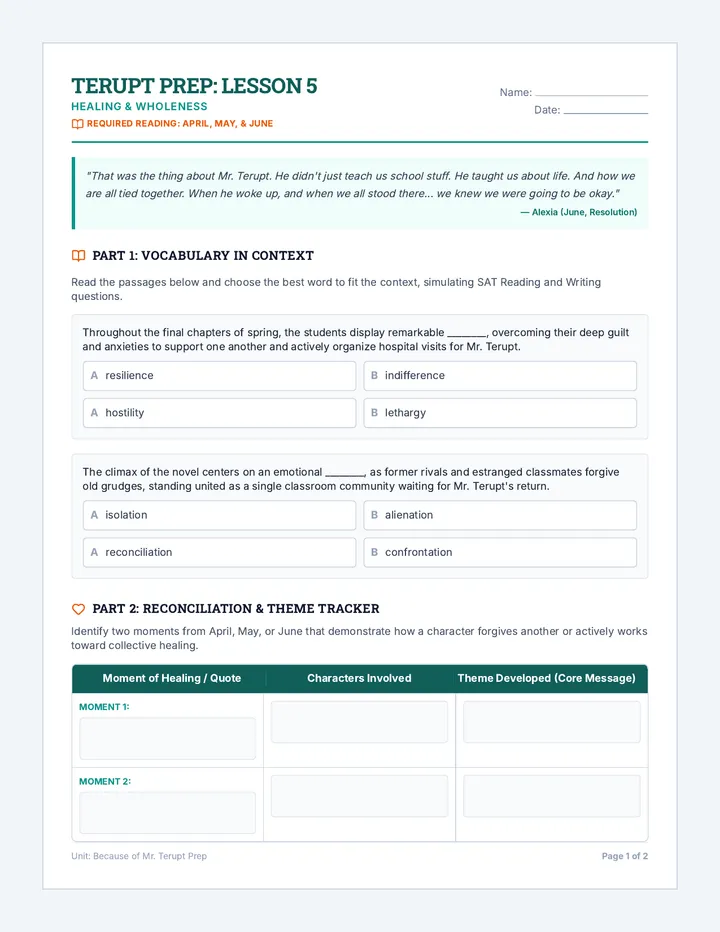 Healing and Wholeness Worksheet