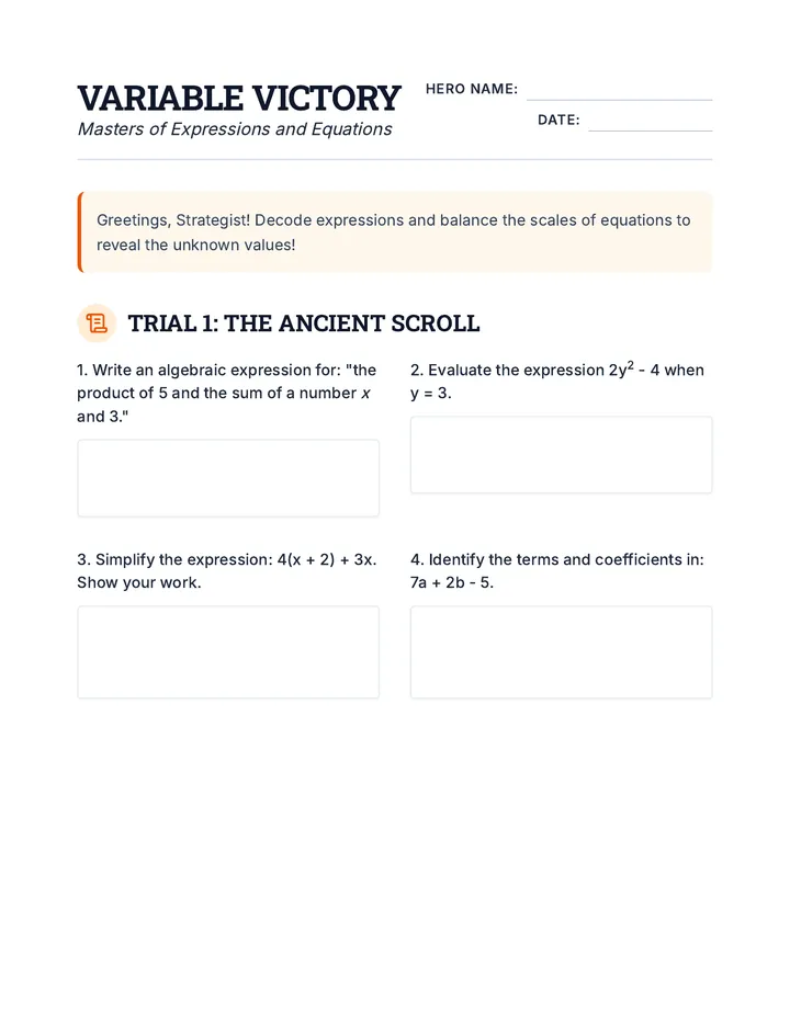 Variable Victory Worksheet