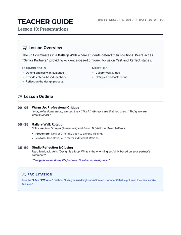 Presentations and Critique Teacher Guide