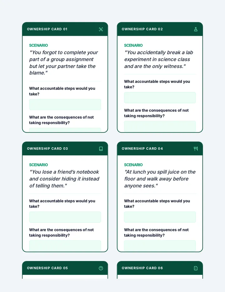 Accountability Scenarios Game Cards