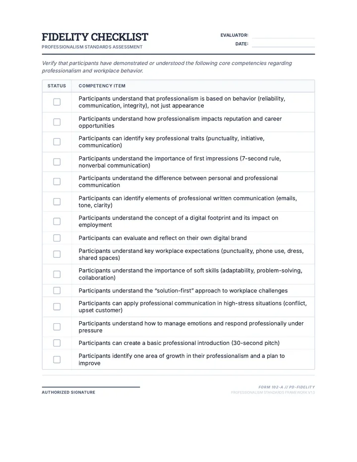 Fidelity Checklist Document