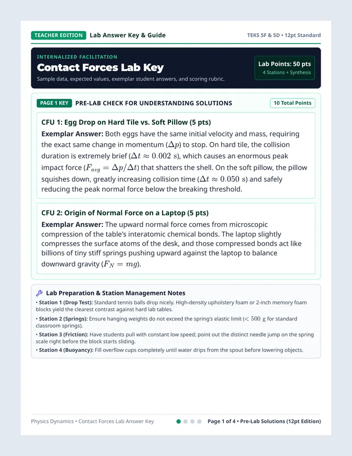 Contact Forces Lab Answer Key