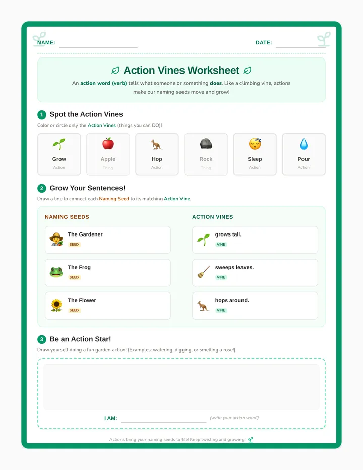 Action Vines Worksheet
