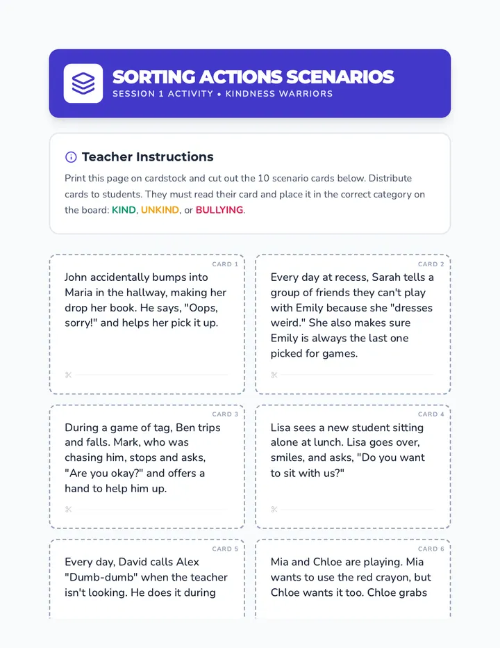 Sorting Actions Cards