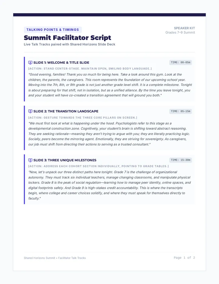 Summit Facilitator Script