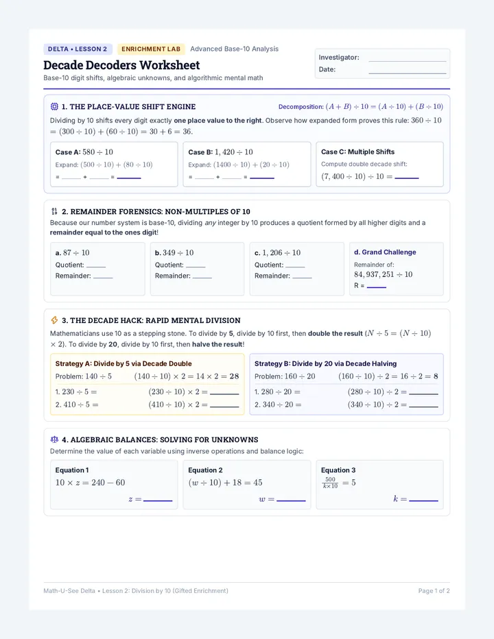 Decade Decoders Worksheet