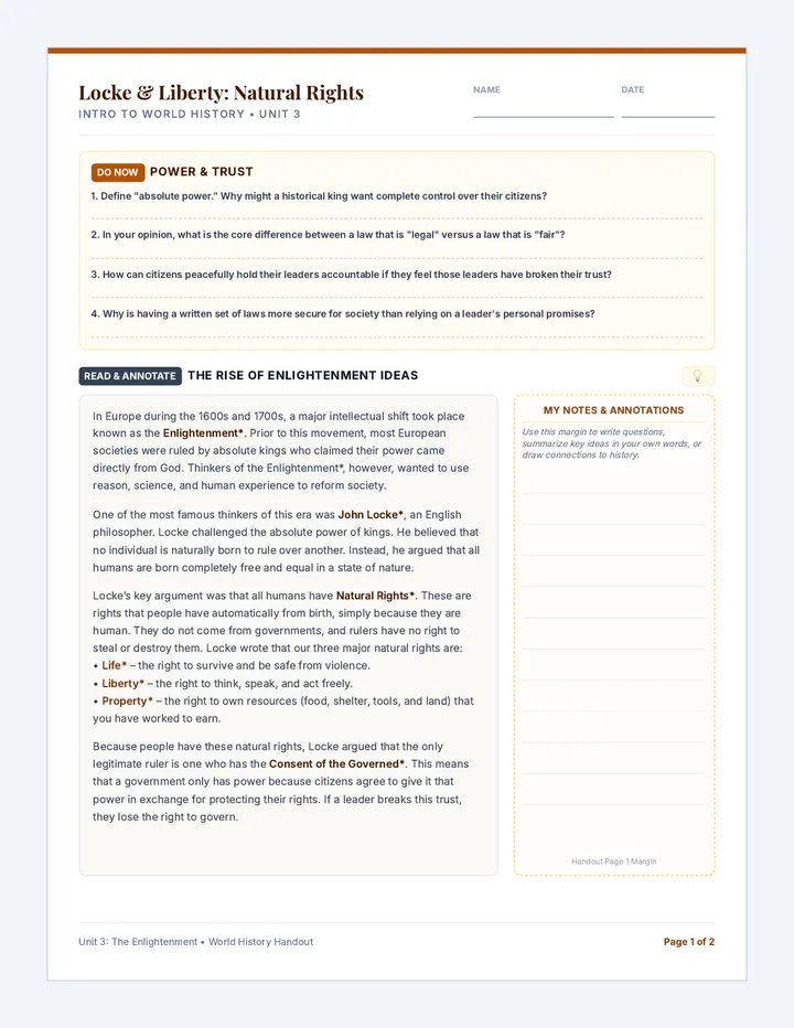 Natural Rights Worksheet