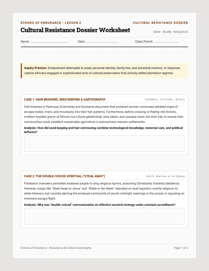Cultural Resistance Dossier Worksheet