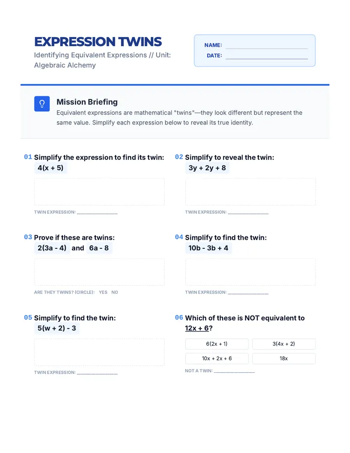 Expression Twin Worksheet
