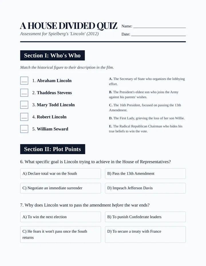 A House Divided Quiz