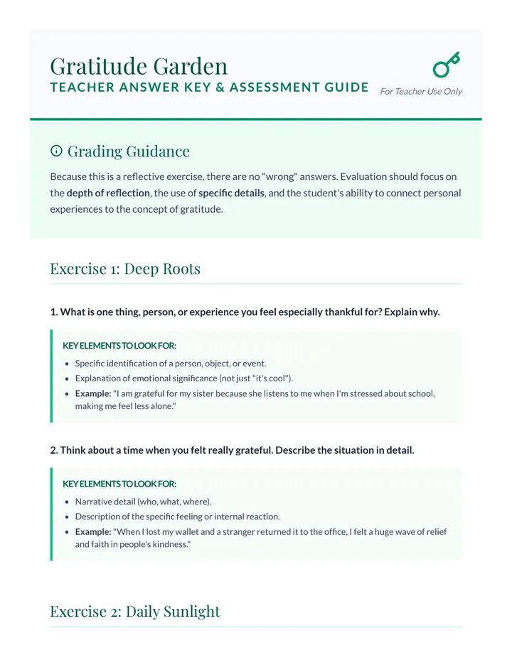 Gratitude Garden Answer Key