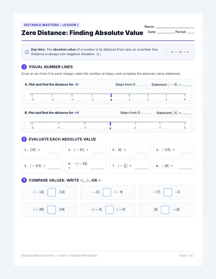 Zero Distance Student Worksheet