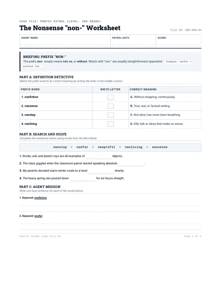 Prefix Patrol Non Worksheet