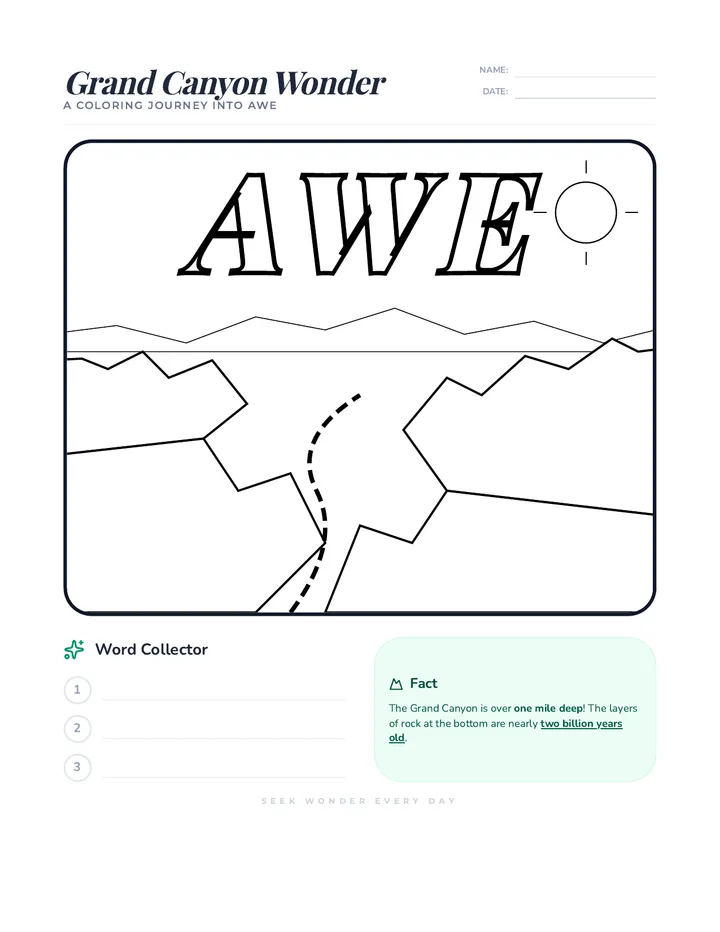 Grand Canyon Awe Coloring Sheet Space Optimized