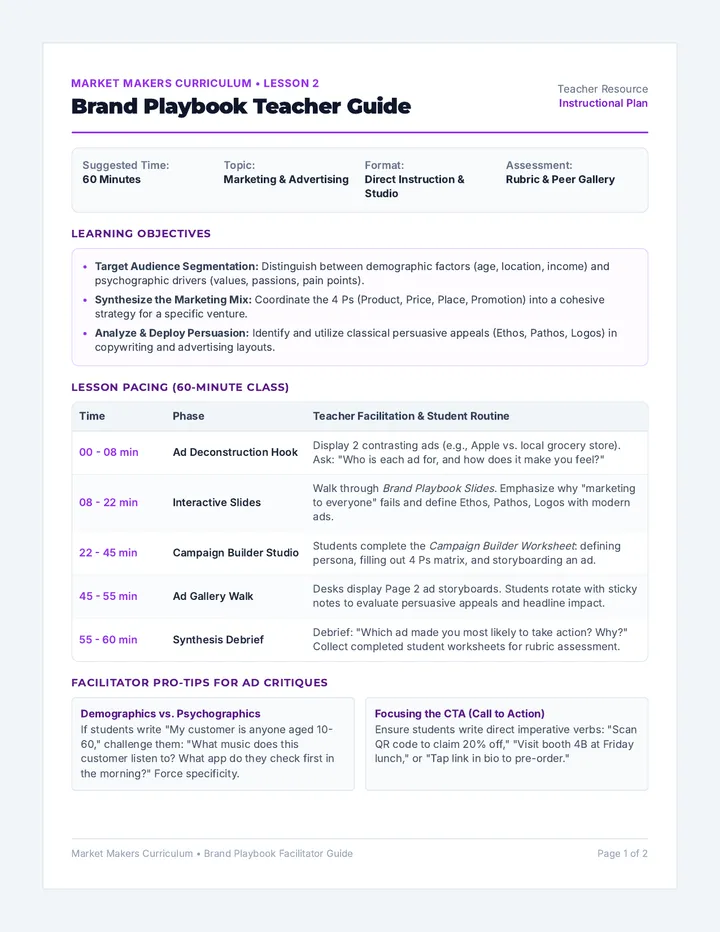 Brand Playbook Teacher Guide
