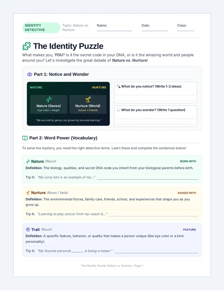 Identity Puzzle Worksheet