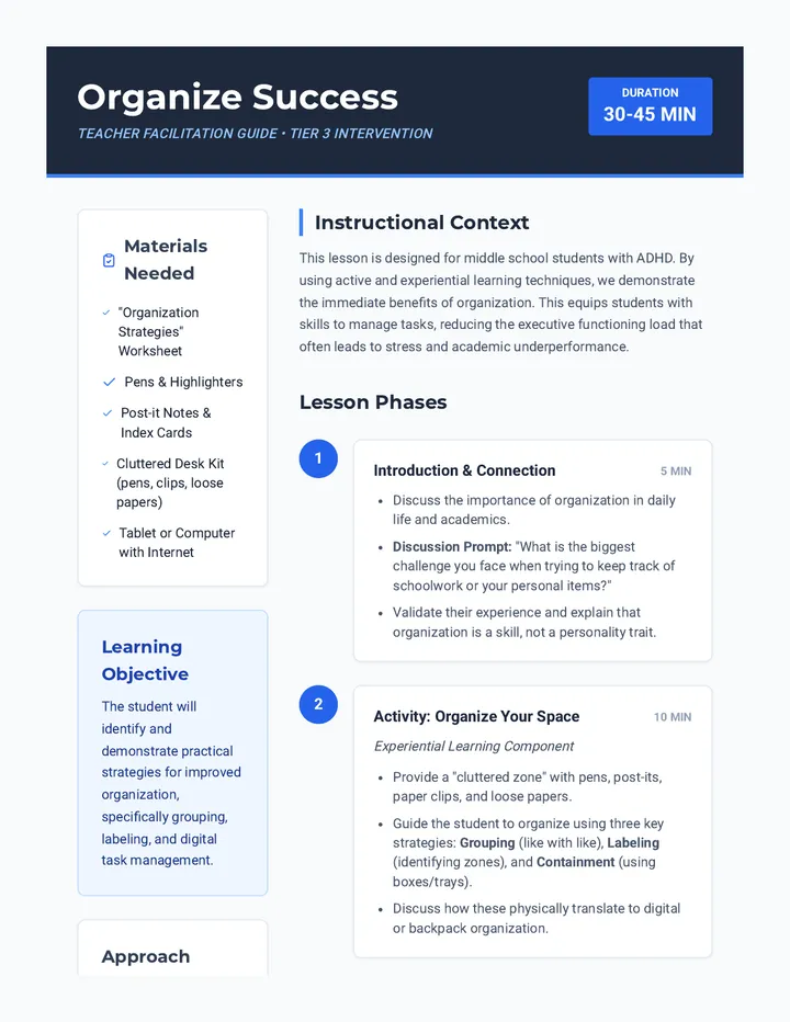 Organize Success Lesson Plan