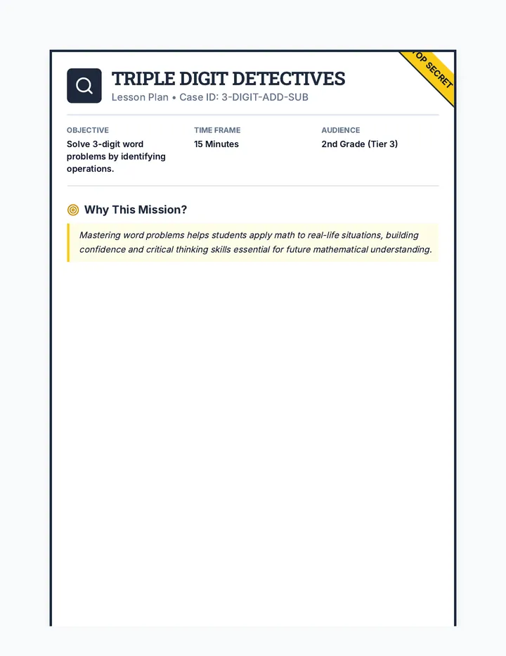 Triple Digit Detectives Lesson Plan