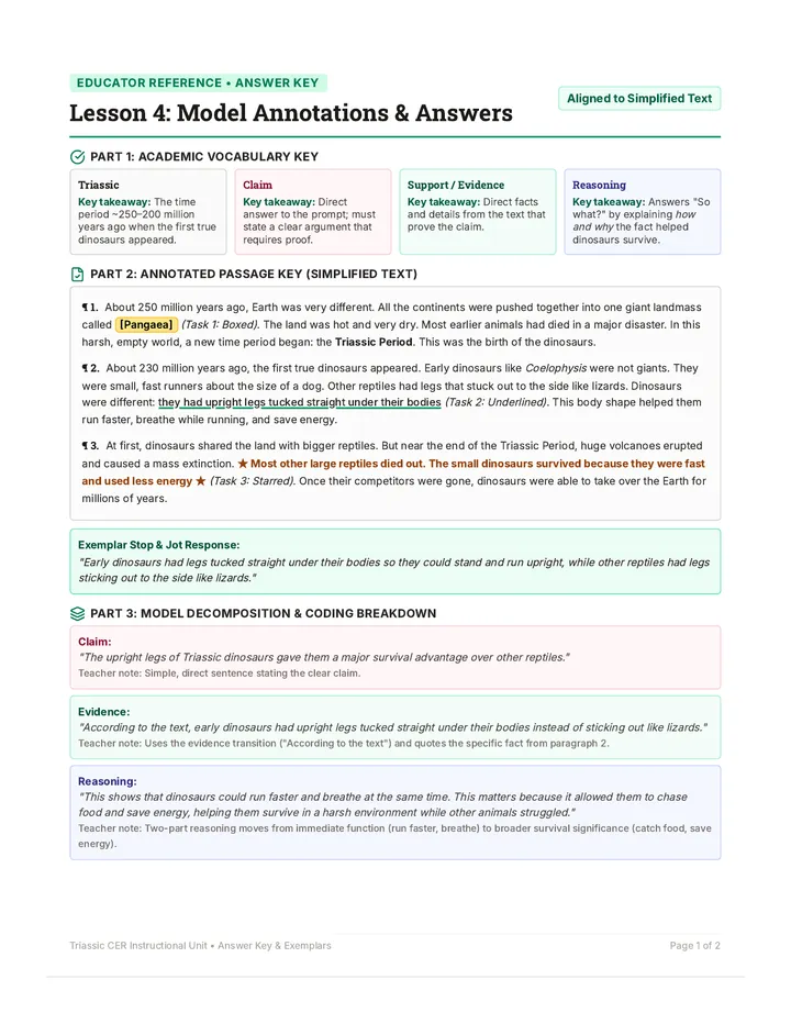 Triassic CER Answer Key