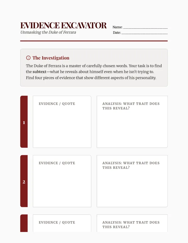Evidence Excavator Worksheet