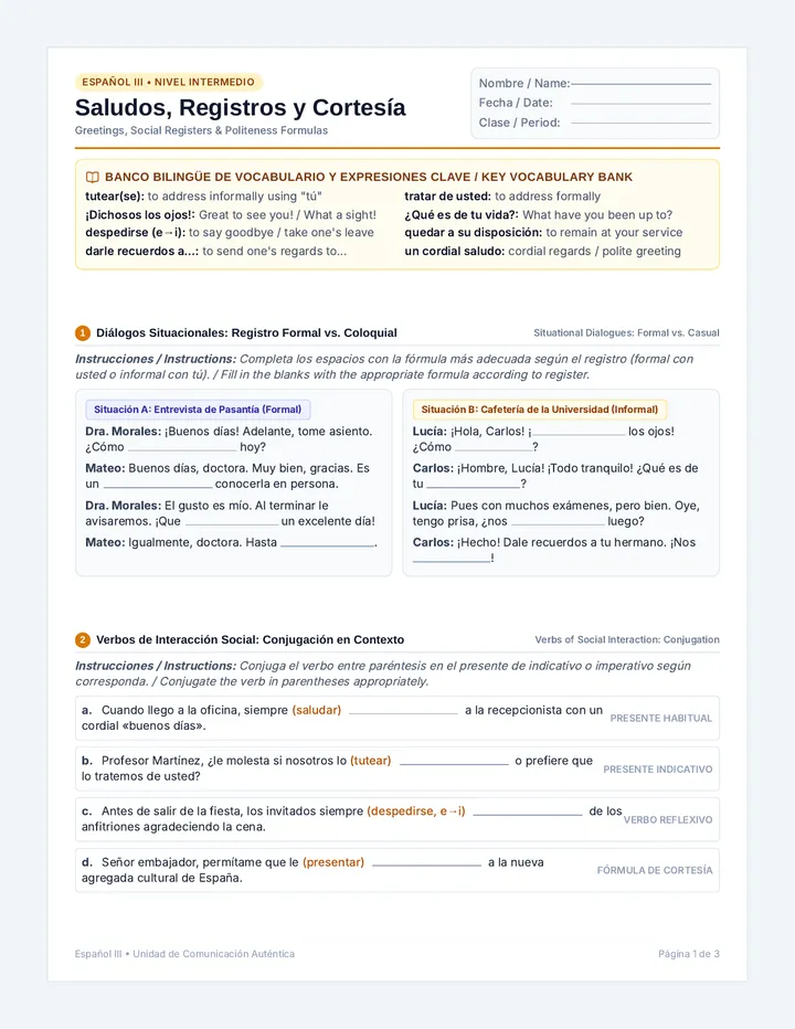 Saludos Hispanos Worksheet