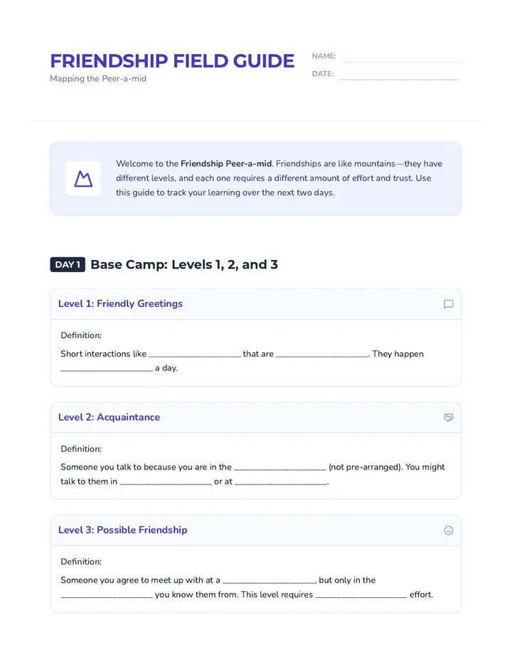 Friendship Field Guide Worksheet