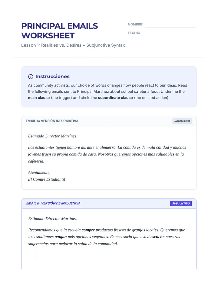 Principal Emails Worksheet