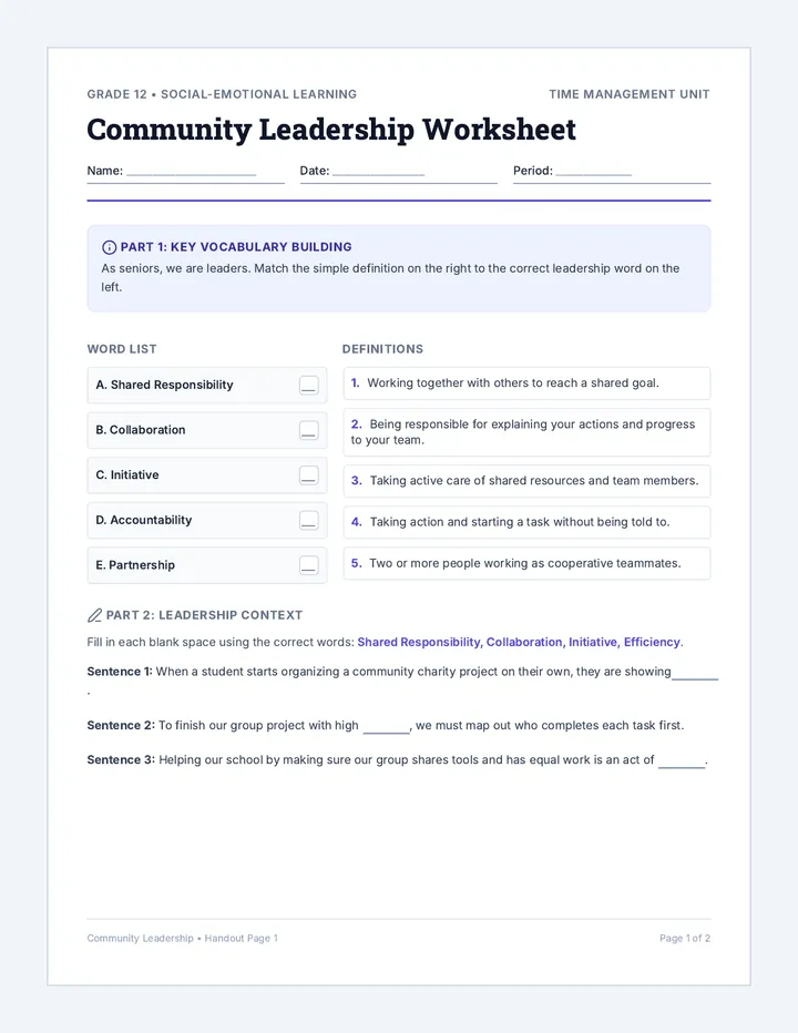 Community Leadership Worksheet