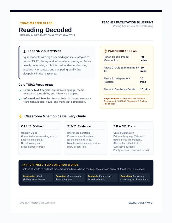 TSIA2 Reading Teacher Guide