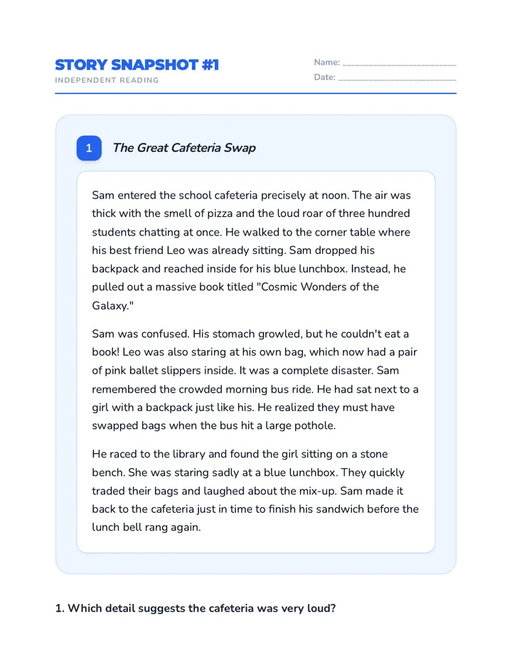 Story Snapshots Independent Worksheets Advanced Final