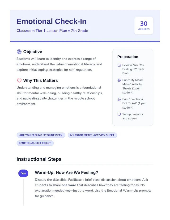 Emotional Check-In Lesson Plan