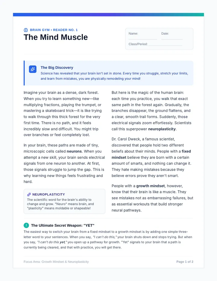 Brain Gym Reading Passage