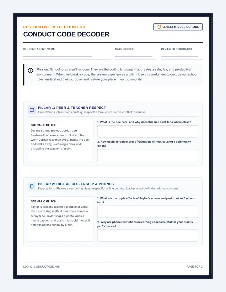 Conduct Code Decoder Worksheet