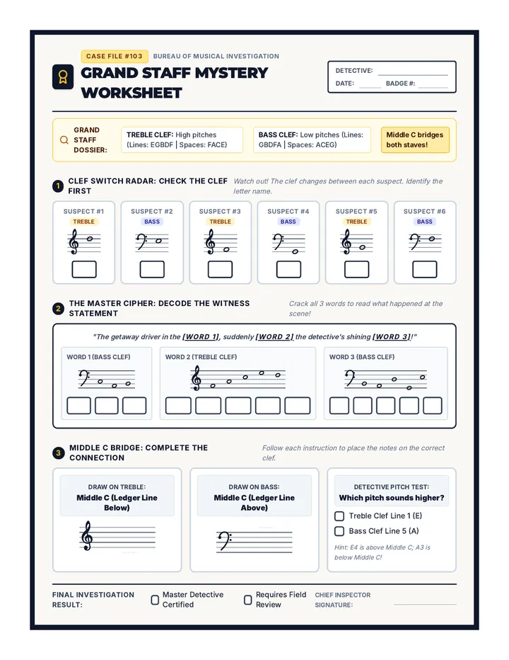 Grand Staff Mystery Worksheet