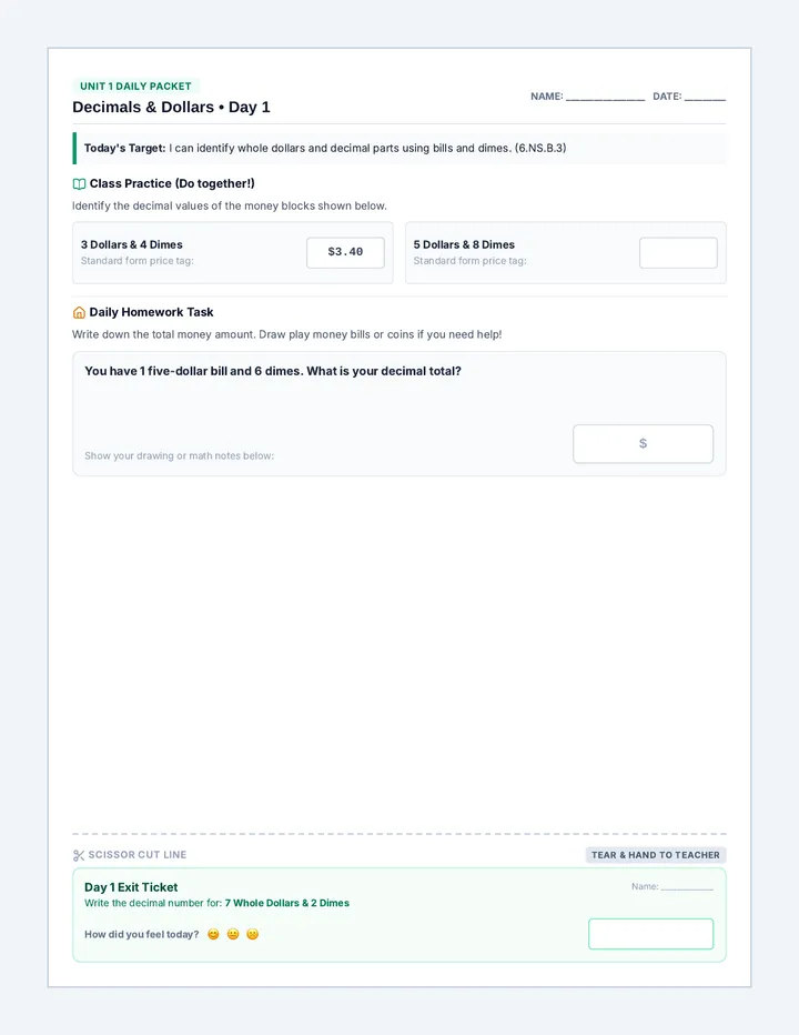 Decimals Budgeting Worksheet