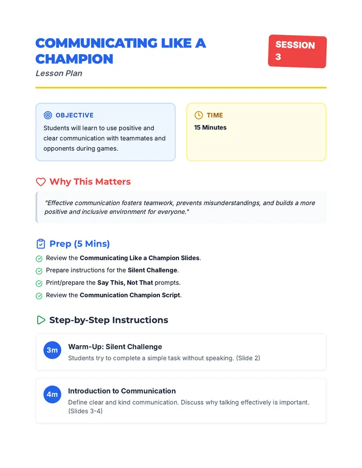 Champion Communication Lesson Plan