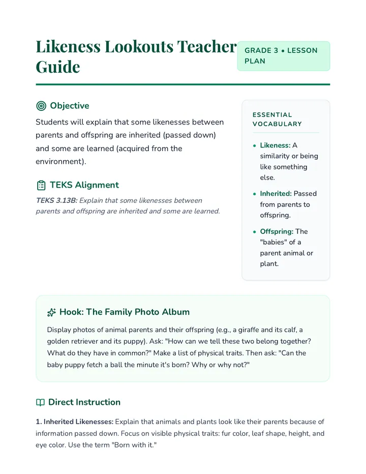 Likeness Lookouts Teacher Guide